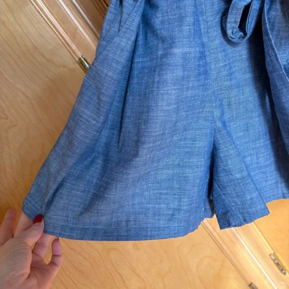 Hope & Henry Blue Organic Cotton Chambray Sleeveless Romper with Belt Size 6 - Picture 2 of 10